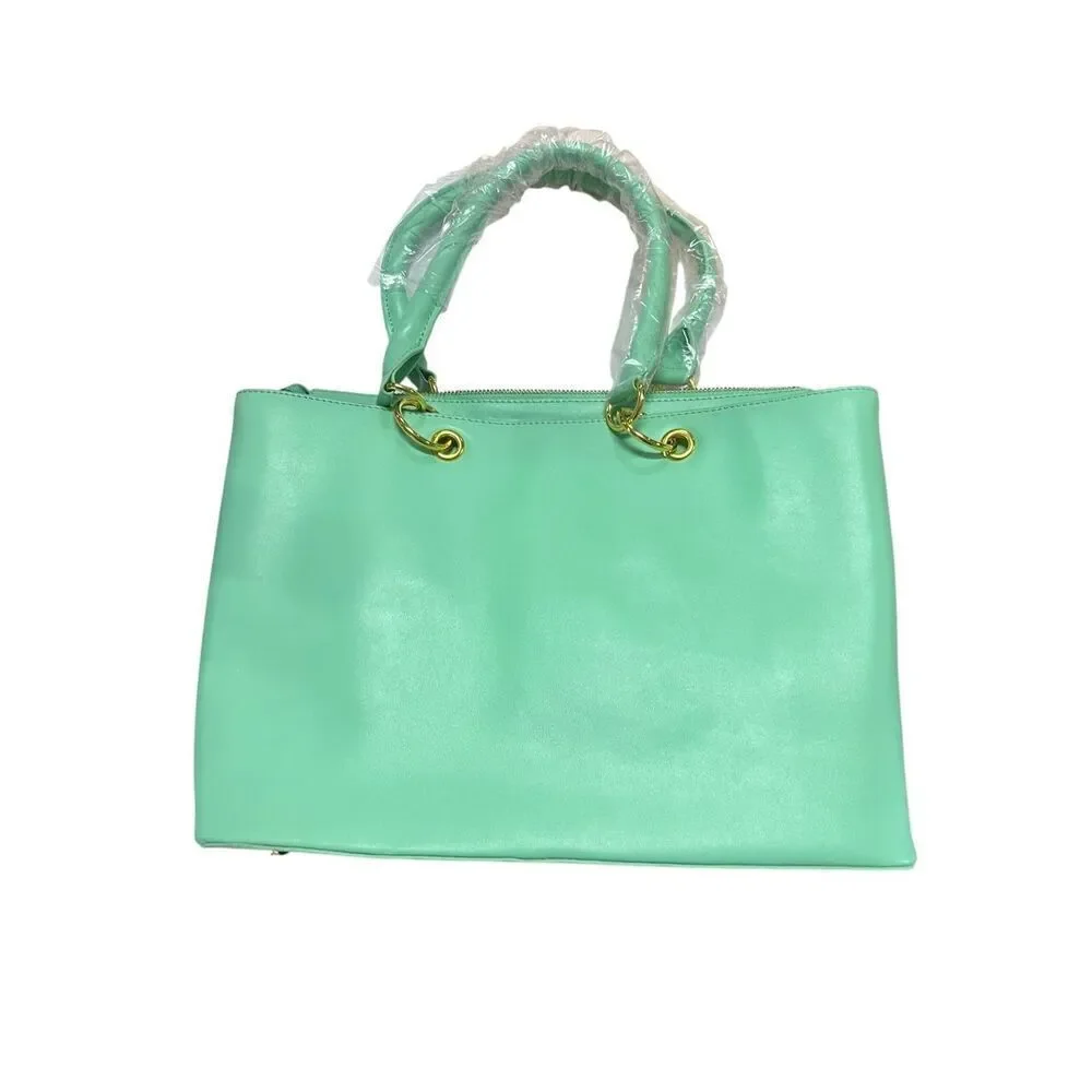 JOY & IMAN split Leather Timeless Chic Everything Tote and wallet iPad bag mint
